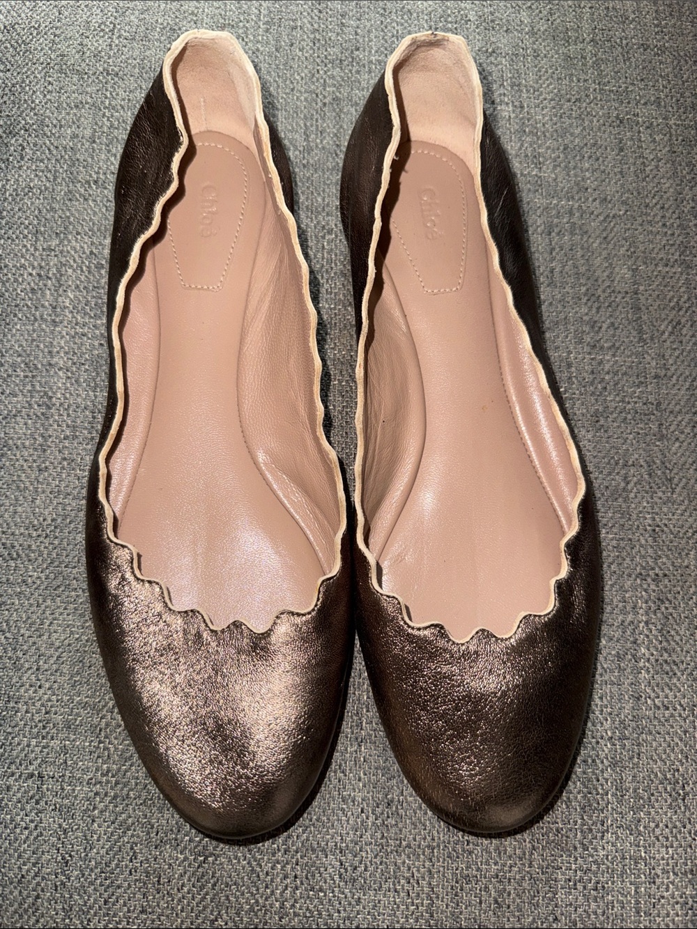 Chloe Metallic Brown Scalloped Ballet Flats